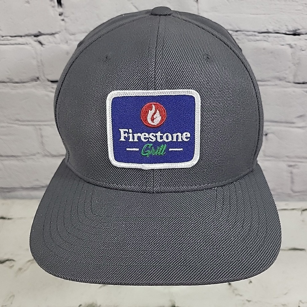Vintage Firestone Grill Patch Hat Mens Gray Snapback‎ Grill Pit Dad Ball Cap